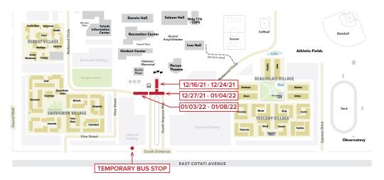 A campus map demonstrating the locations of where electrical conduit installation will occur
