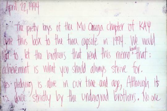 Index Cards written by members of Kappa Alpha Si