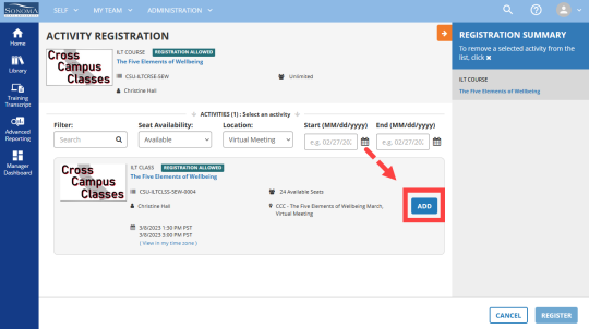 Screenshot of the 'Cross Campus Classes' class-adding process
