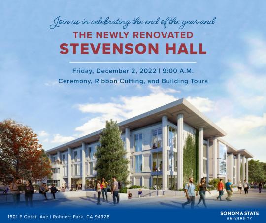Flyer for the Stevenson Hall Ribbon Cutting featuring event information