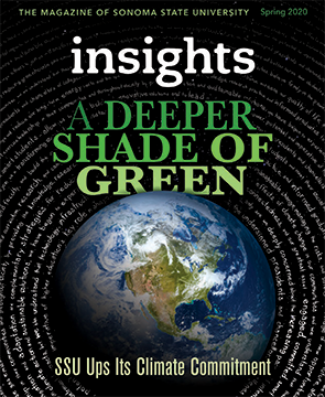 The cover of the magazine Insights, featuring the story "A Deeper Shade of Green" title against the earth against a black background