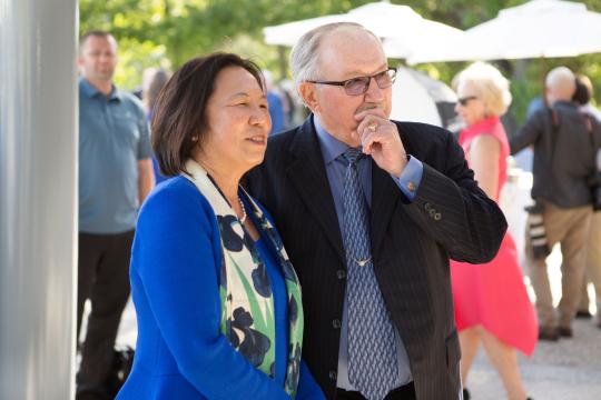 President Judy K. Sakaki with Gary Heck, president and owner of Korbel Champagne Cellars